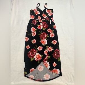 Black Floral spaghetti bodycon midi dress